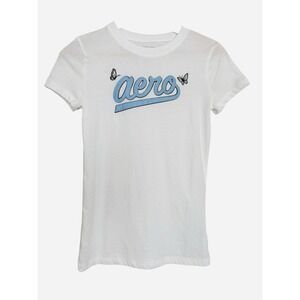 Aeropostale Varsity Letter Butterfly Baby Tee Womens Small Vintage Ocean Y2K